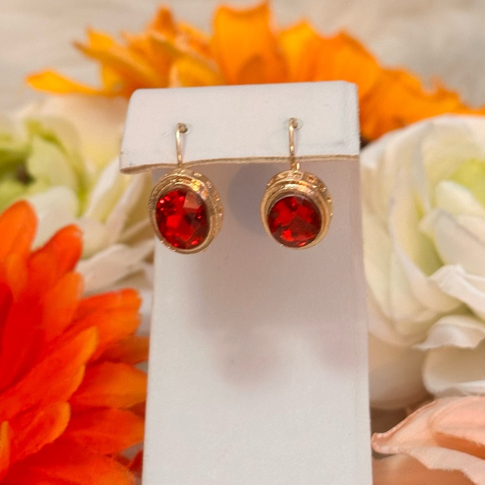 Garnet Drop Earrings With Gold Setting NEW!